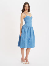 Denim Embroidery Flower Midi Dress