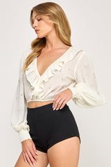 Glam Ruffle Chiffon Crystal Blouse