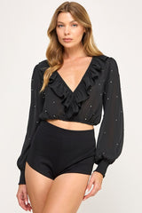 Glam Ruffle Chiffon Crystal Blouse
