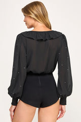 Glam Ruffle Chiffon Crystal Blouse