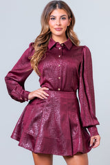 Sophia Textured Collar Top & Skirt Set