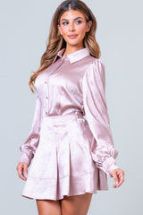 Sophia Textured Collar Top & Skirt Set