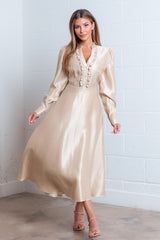 Vivienne Rhinestone Neck Midi Dress