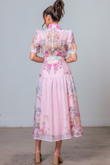 Printed Short Cuff Slvs Midi Dress W/belt