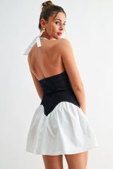 Denim Contrast Halter Mini Dress