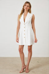 Tailored Shawl Collar Button Front Mini Dress