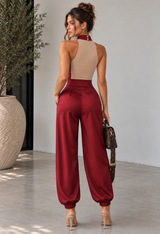Spiral Brocade Halter Top And Tapered Pant Set