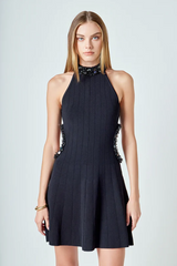 Beaded Knit Cut Out Mini Dress