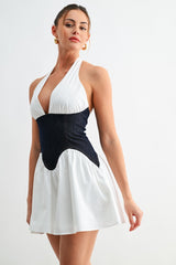 Denim Contrast Halter Mini Dress