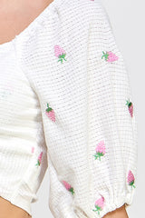 Strawberry Embroidery Crop Top