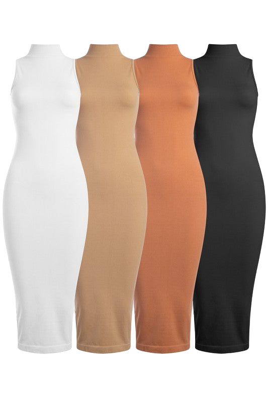 Ribbed Mock-Neck Midi Dress