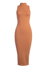 Ribbed Mock-Neck Midi Dress
