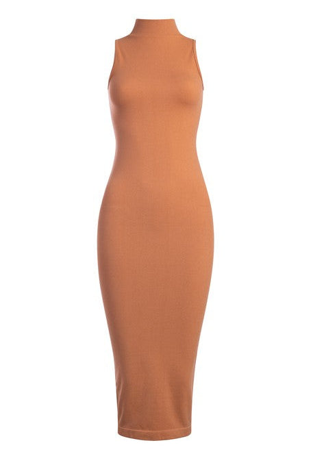 Ribbed Mock-Neck Midi Dress