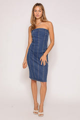 Denim Strapless Midi Dress