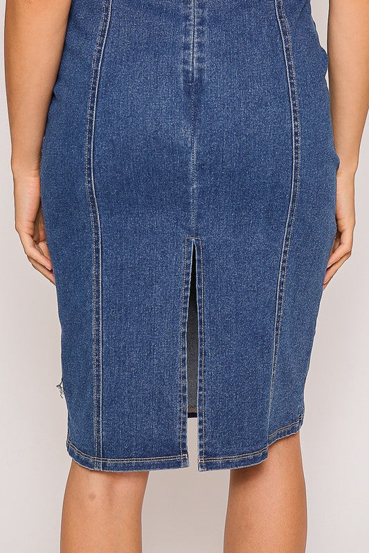 Denim Strapless Midi Dress