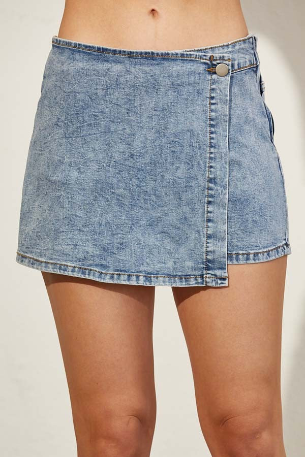 Side Zipper Denim Skort