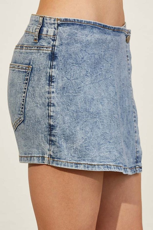 Side Zipper Denim Skort