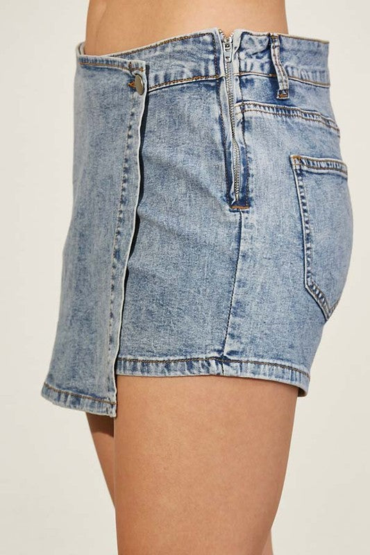 Side Zipper Denim Skort