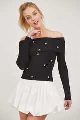 Rhinestone Off Shoulder Sweater