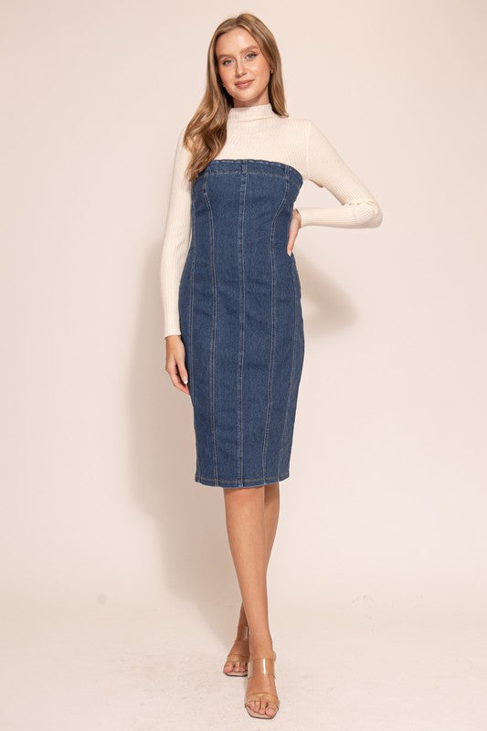 Denim Strapless Midi Dress