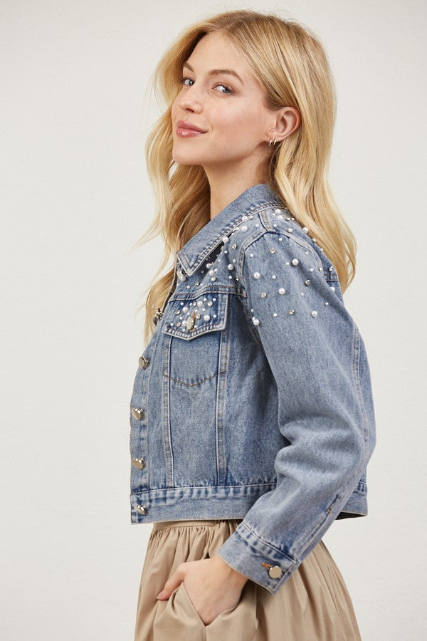 Pearl and Rhinestone Denim Jacket