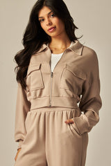 Double Soft Cropped Zip-Up Jacket & Cuff Pant Set