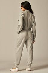 Double Soft Cropped Zip-Up Jacket & Cuff Pant Set