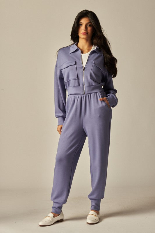 Double Soft Cropped Zip-Up Jacket & Cuff Pant Set