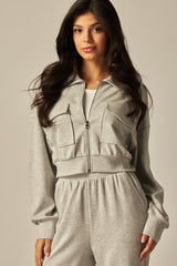 Double Soft Cropped Zip-Up Jacket & Cuff Pant Set