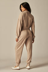 Double Soft Cropped Zip-Up Jacket & Cuff Pant Set