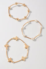 Pearl Cross Stretch Bracelet Set