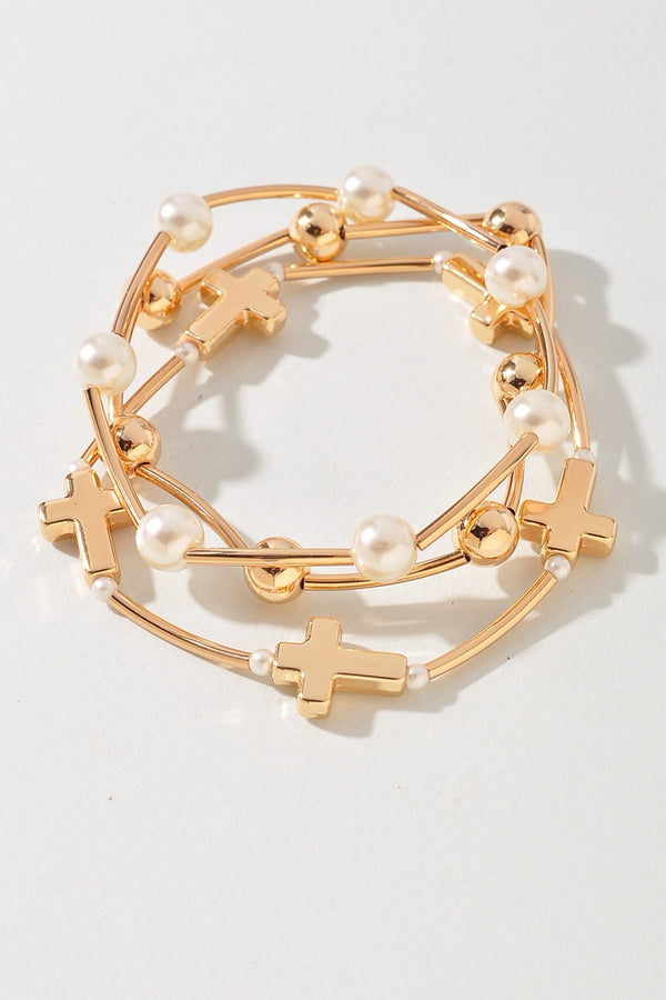 Pearl Cross Stretch Bracelet Set