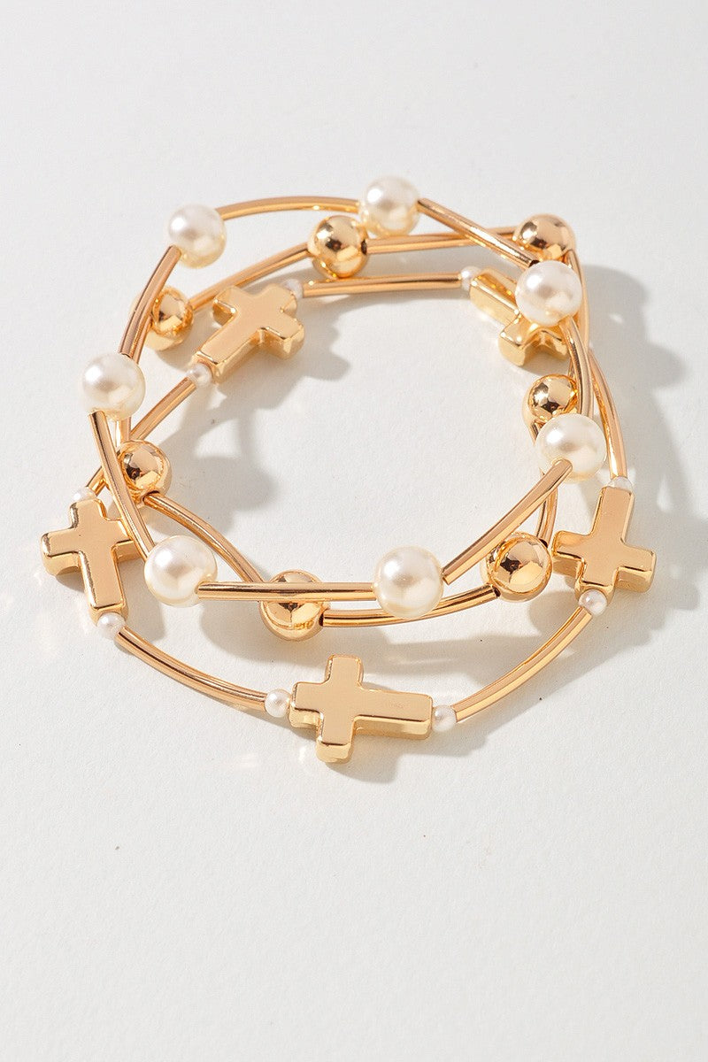 Pearl Cross Stretch Bracelet Set