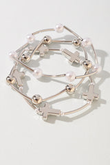 Pearl Cross Stretch Bracelet Set