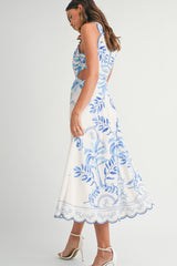 Printed Cut Out Scallop Hem Midi Dress