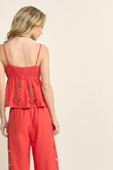 Linen Blend Crochet Lace Detail Top & Pants Set