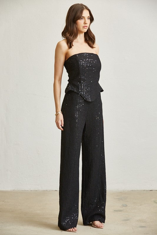 Sequin Lace Corset Top And Pant Set