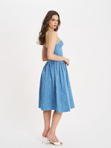 Denim Embroidery Flower Midi Dress