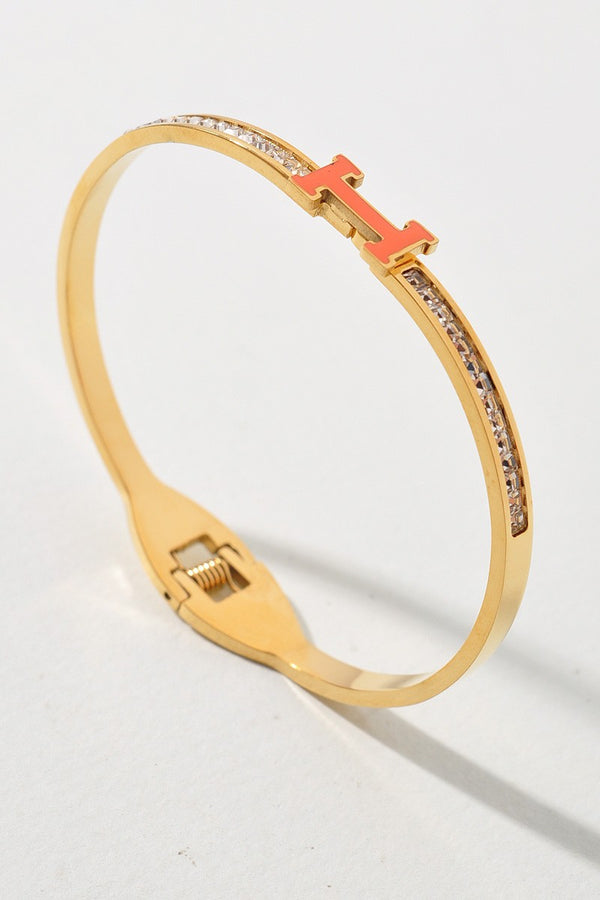 Rhinestone H Cuff Bracelet