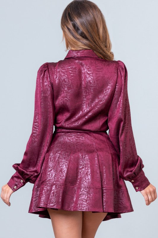 Sophia Textured Collar Top & Skirt Set