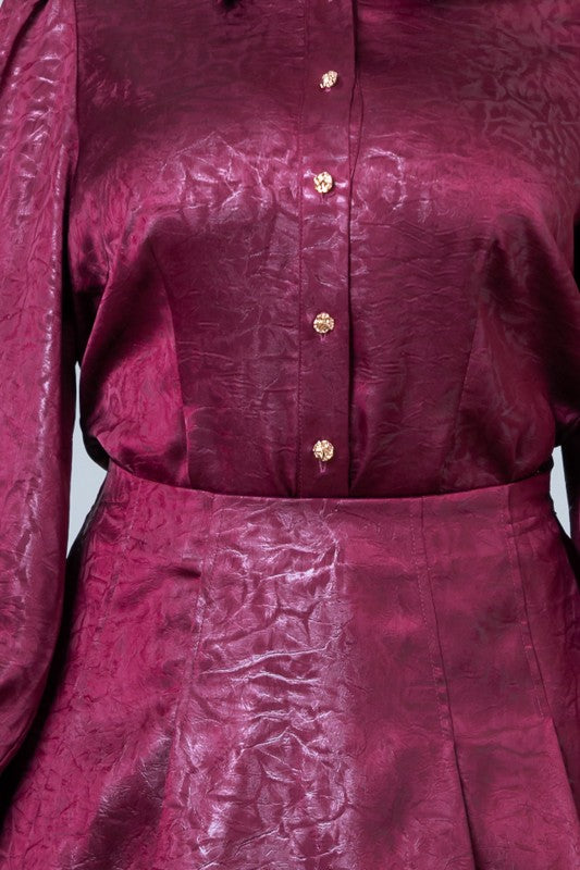 Sophia Textured Collar Top & Skirt Set