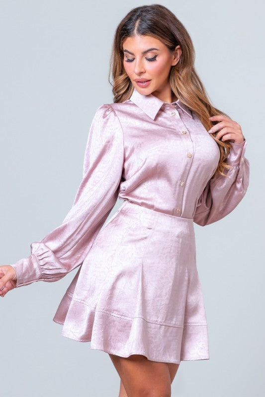 Sophia Textured Collar Top & Skirt Set