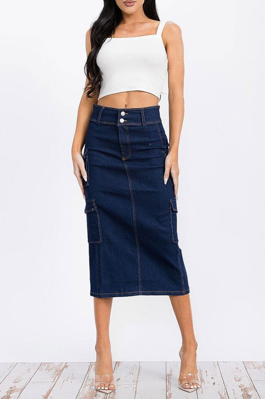 Alice Denim Cargo Midi Skirt