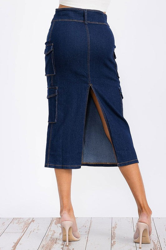 Alice Denim Cargo Midi Skirt