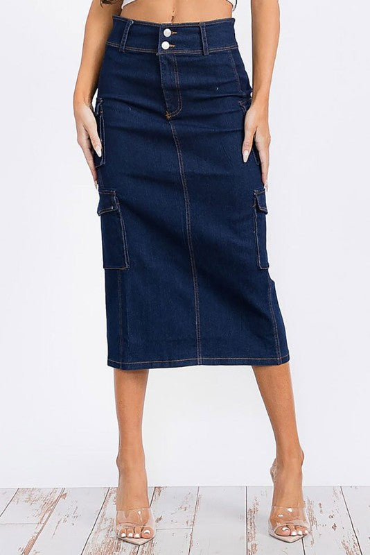 Alice Denim Cargo Midi Skirt