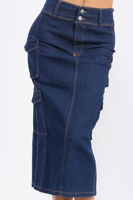 Alice Denim Cargo Midi Skirt
