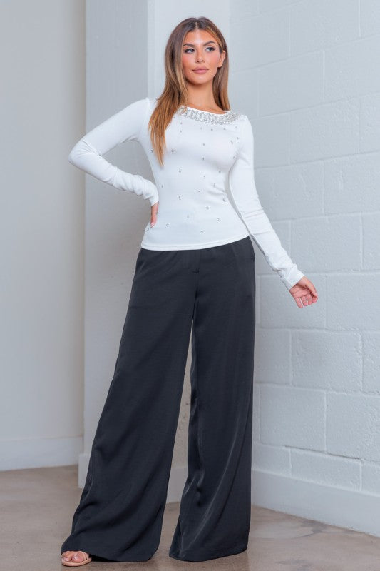 Sabrina Luxe Rhinestone Long Sleeve Top