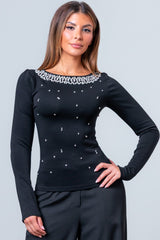 Sabrina Luxe Rhinestone Long Sleeve Top
