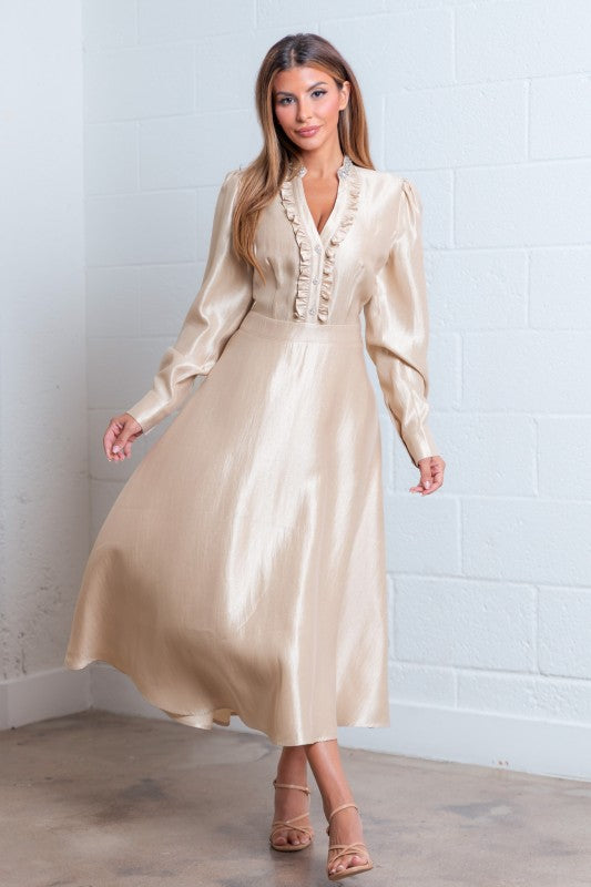 Vivienne Rhinestone Neck Midi Dress