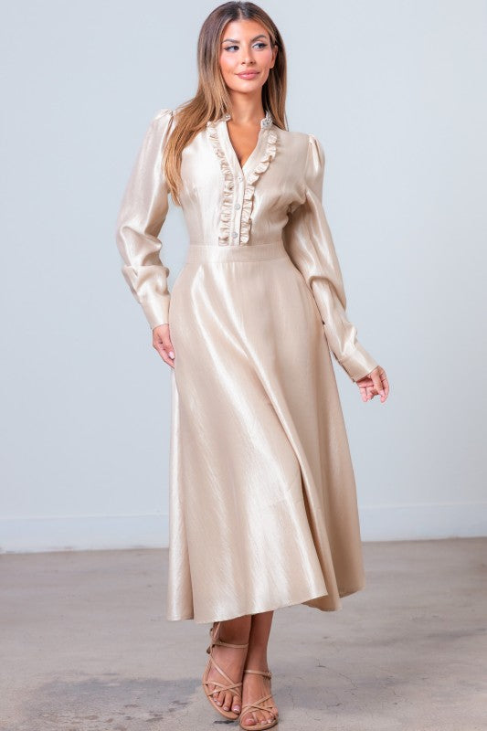 Vivienne Rhinestone Neck Midi Dress